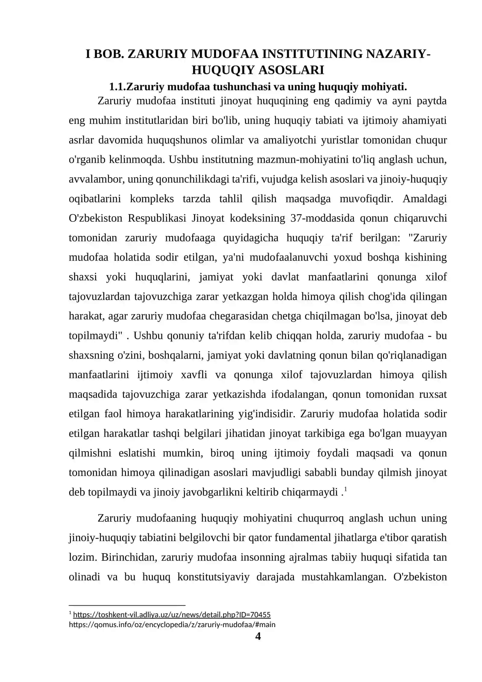 "Jinoyatda zaruriy mudofaa" KURS ISHI 4