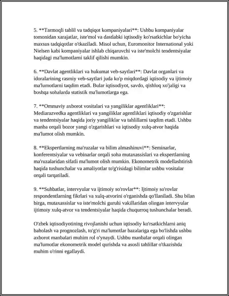 "EKONOMETRIK MODELLARNING AXBOROT TA'MINOTI" 4