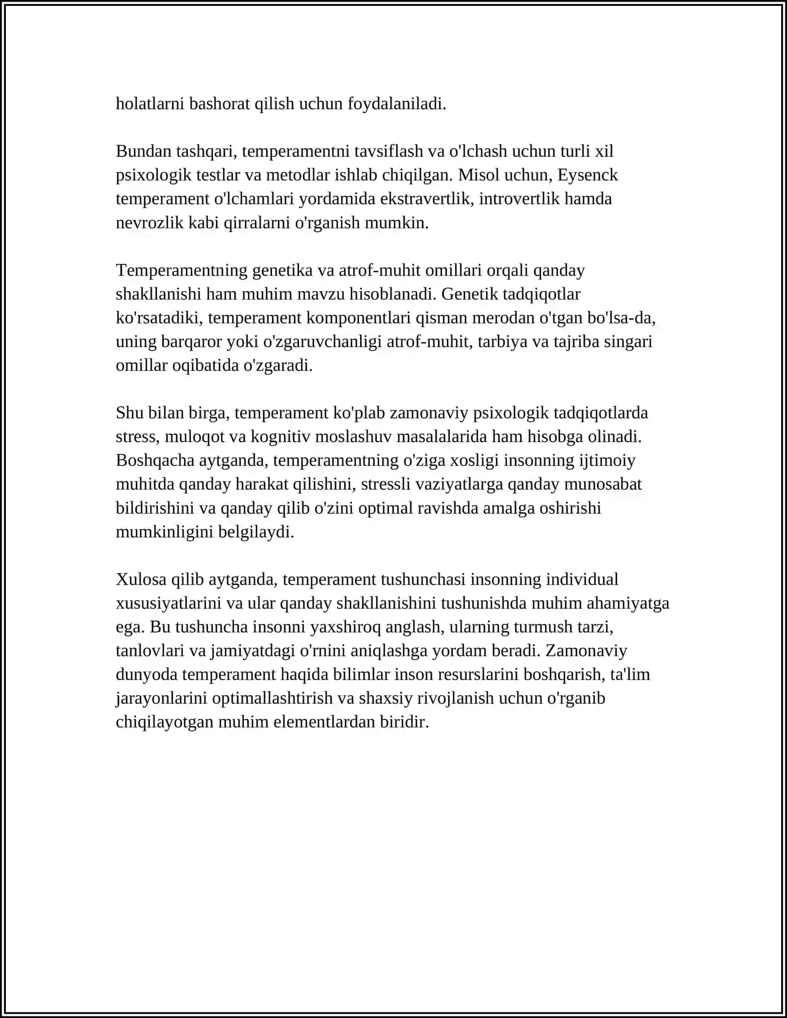 MUSTAQIL ISH Mavzu: TEMPERAMENT VA UNING NAZARIYALARI 4