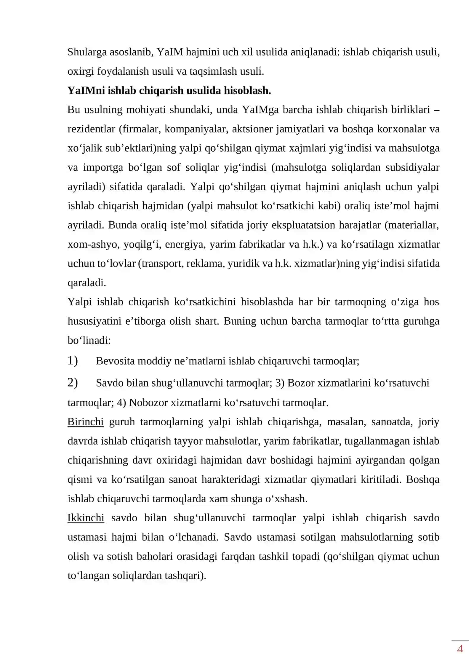 Yalpi ichki maxsulotni hisoblash usullari 4