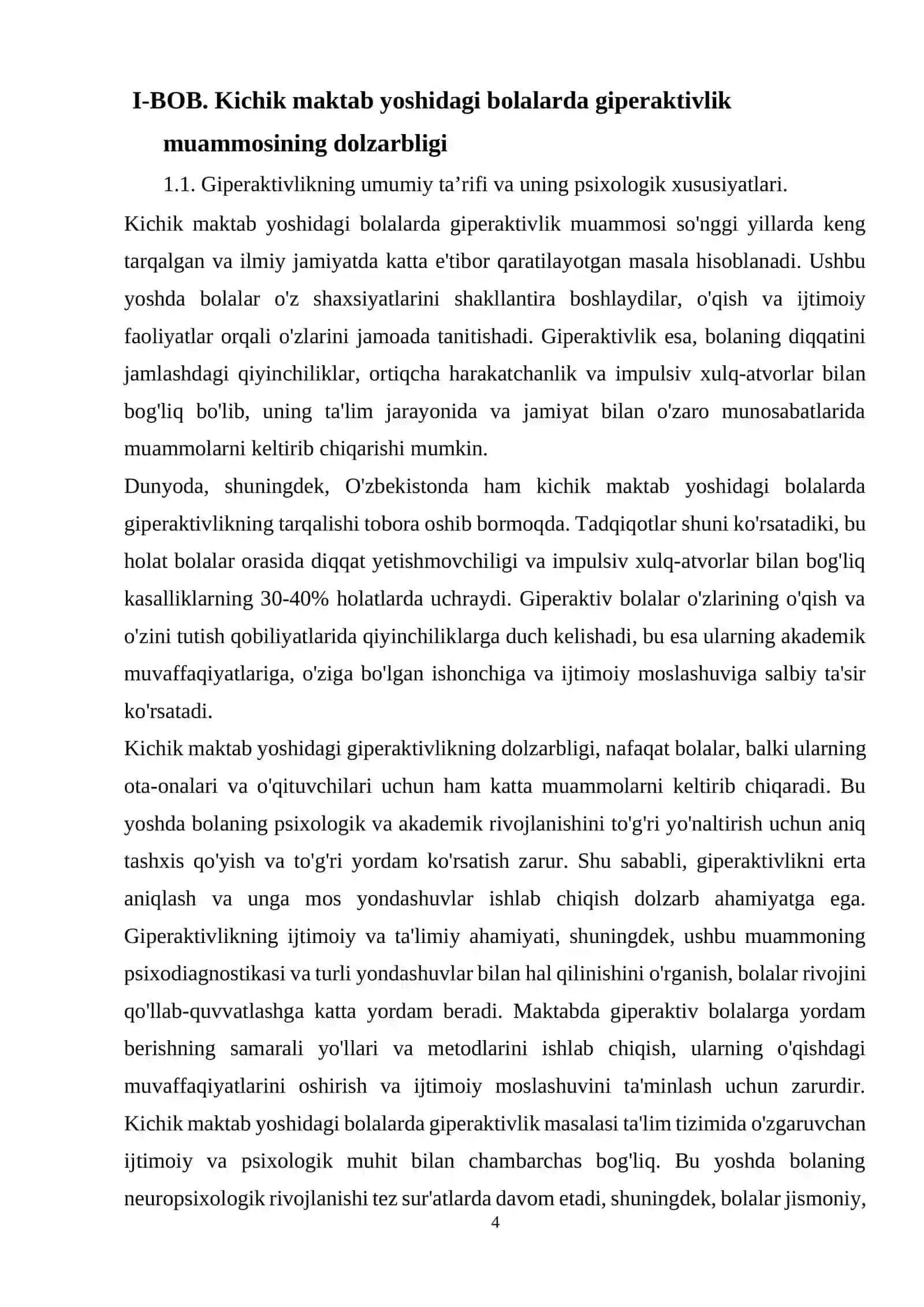 Kichik maktab yoshidagi bolalarda giperaktivlik va uning psixodiagnostikasi 4