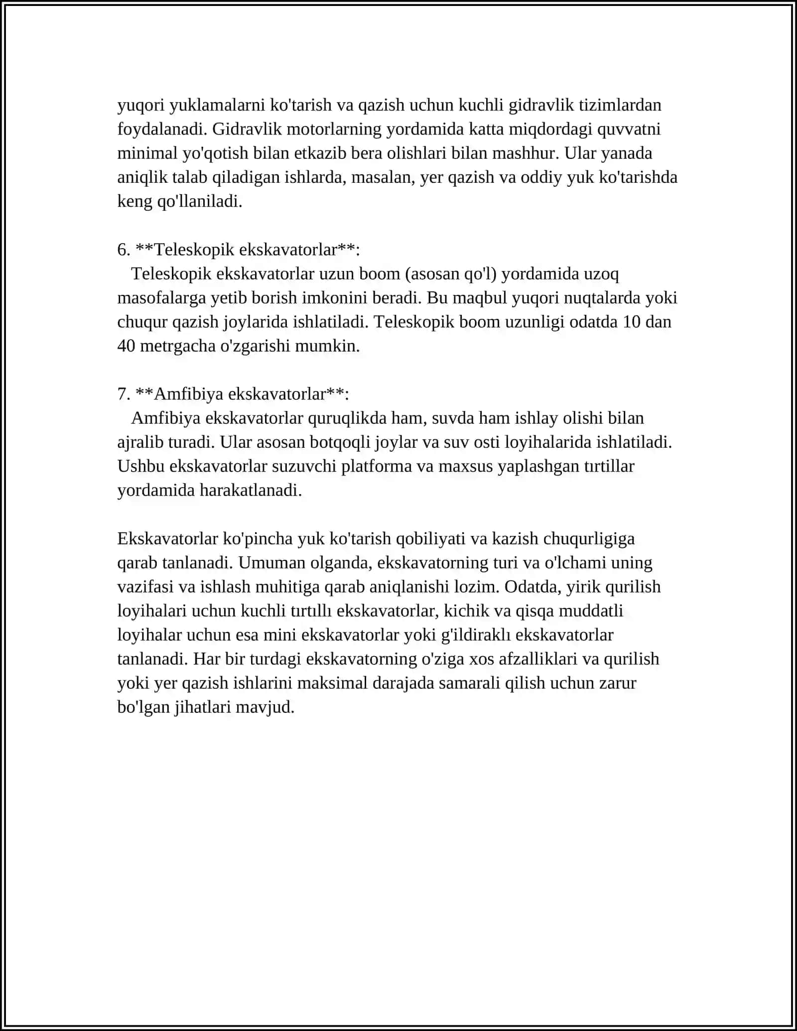 MUSTAQIL ISH Mavzu: EKSKAVATORLAR 4