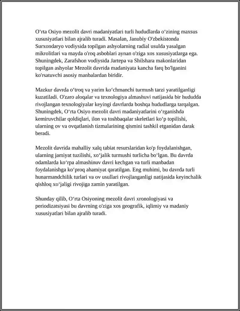 O'RTA OSIYONING MEZOLIT DAVRI MADANIYATLARI 4