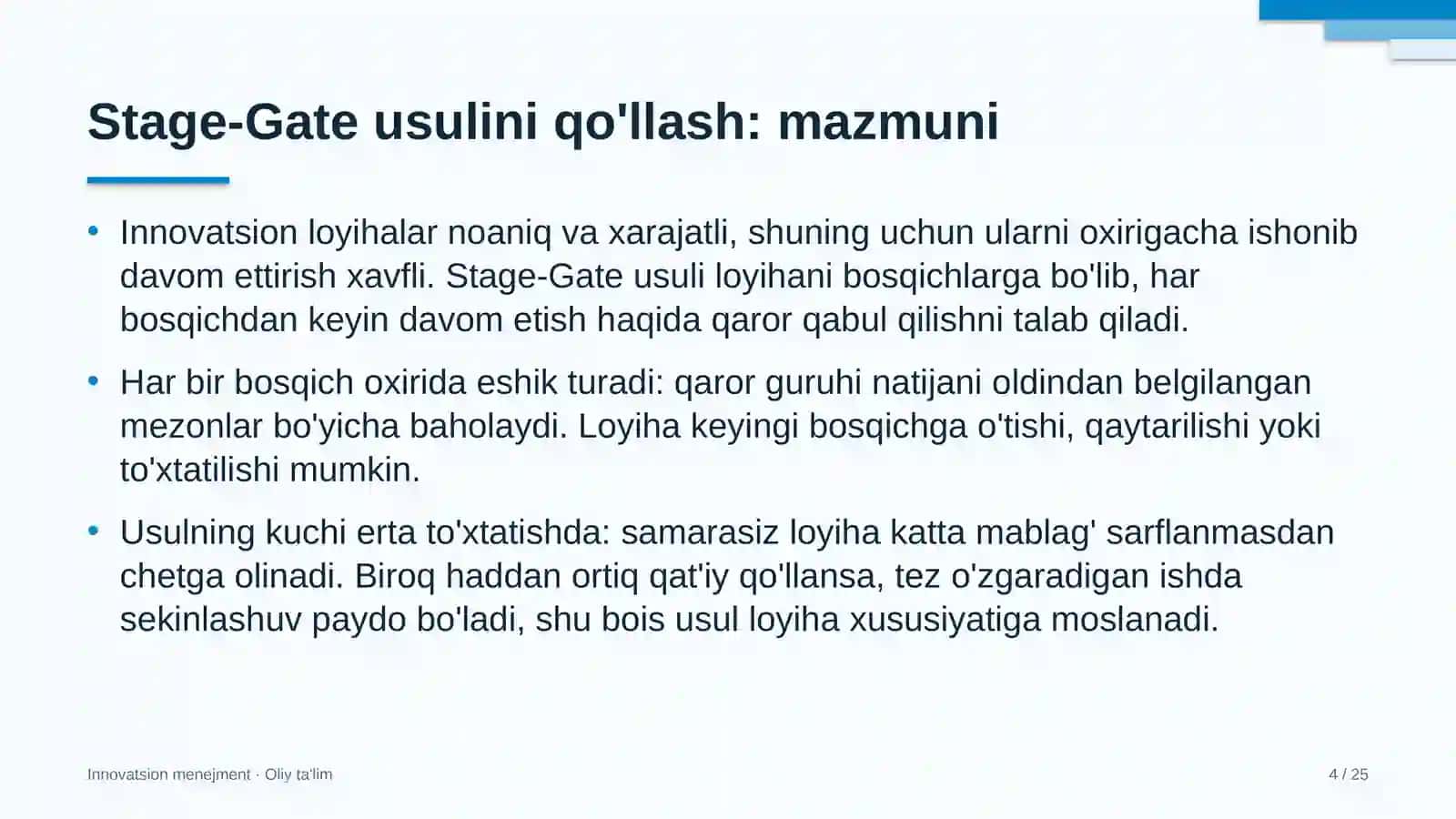 Kutubxonalarda Stage-Gate usulini qo'llash 4