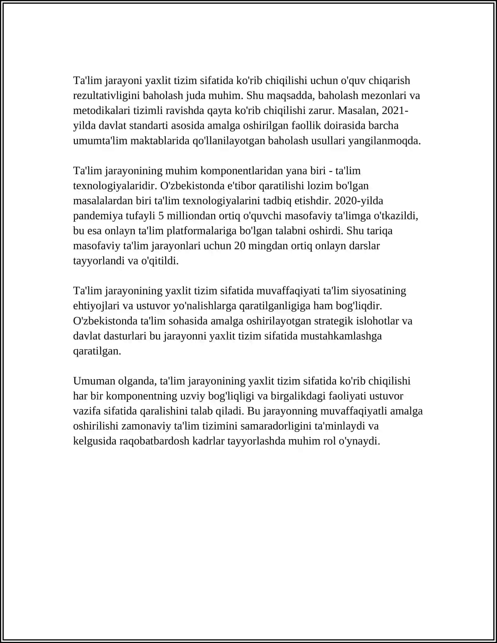 O'QITISH JARAYONI YAXLIT TIZIM SIFATIDA 4