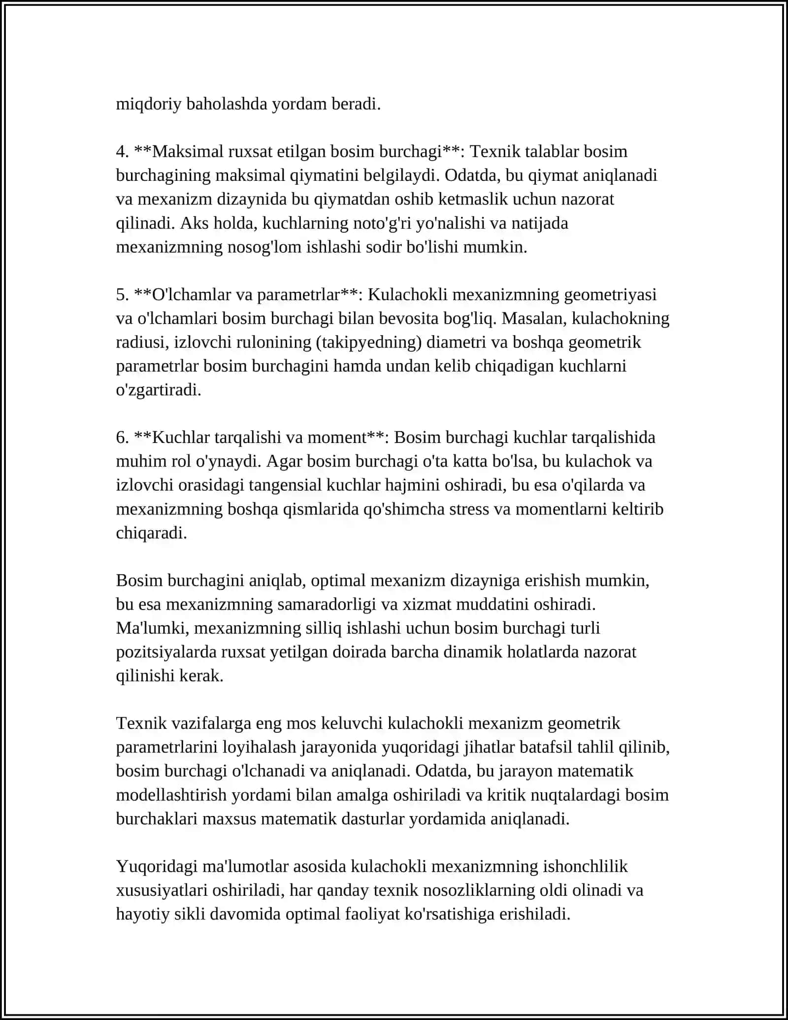 KULACHOKLI MEXANIZM O'LCHAMLARINI BERILGAN BOSIM BURCHAGI BO'YICHA ANIQLASH 4