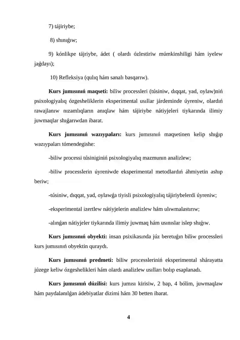 BILIW PROCESSLERIN EKSPERIMENTAL TÚRDE ANALIZLEW 4