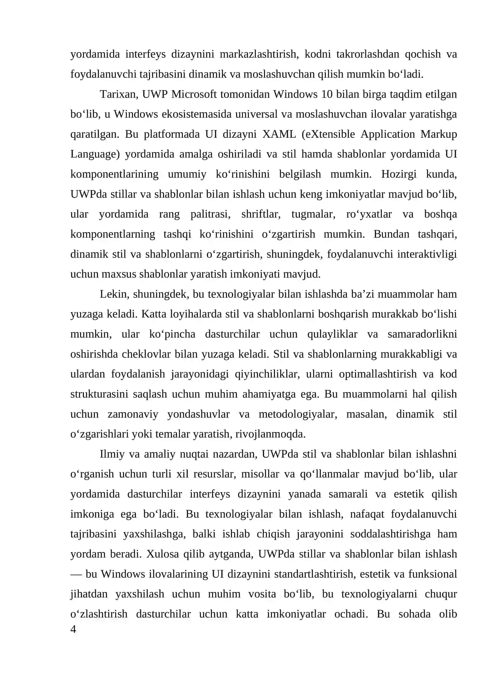 UWPDA STILLAR VA SHABLONLAR BILAN ISHLASH kurs ishi 4