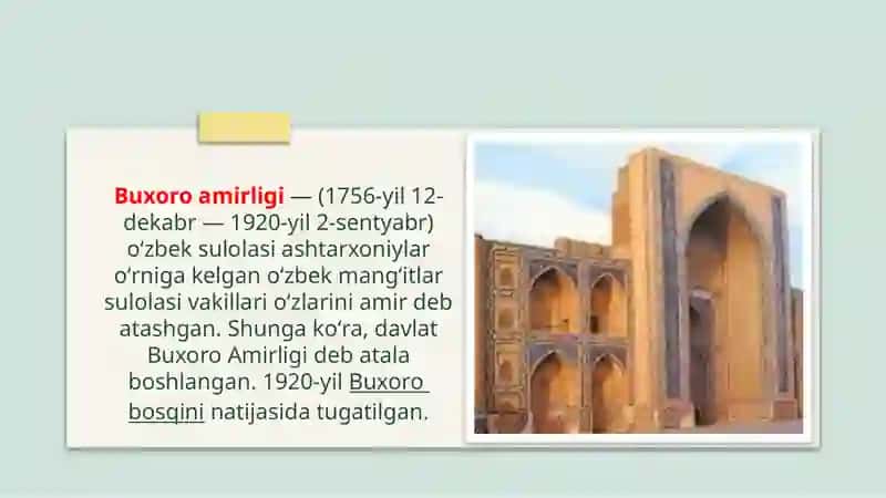 Buhoro amirligini  tashkil topishi 4