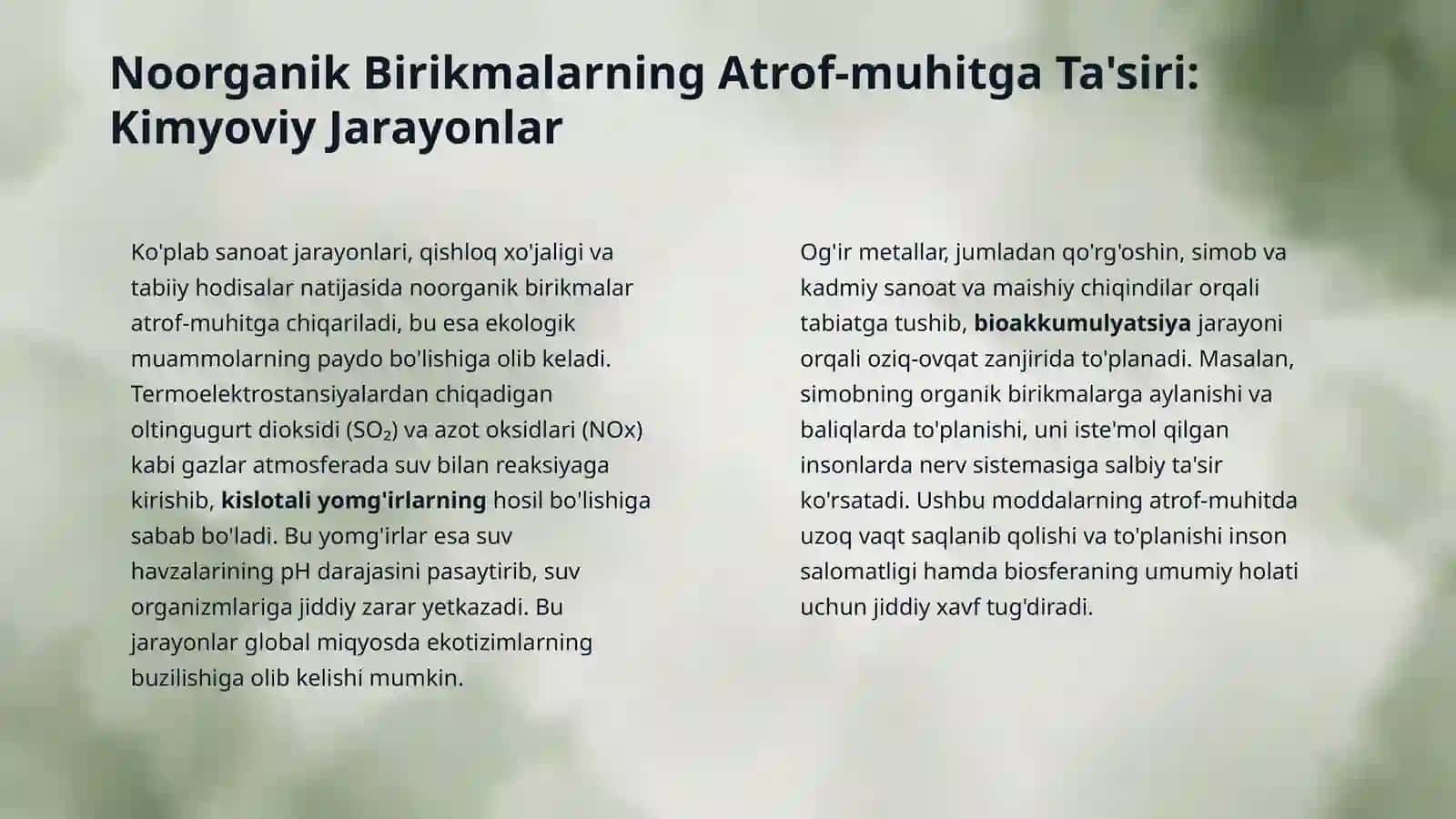 Noarganik kimyo va ekologiya 4