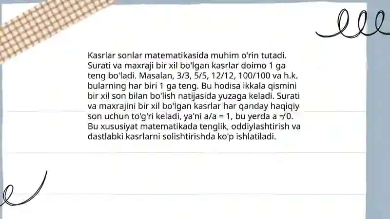 Kasrlar va ularning maxraj va suratlari 4