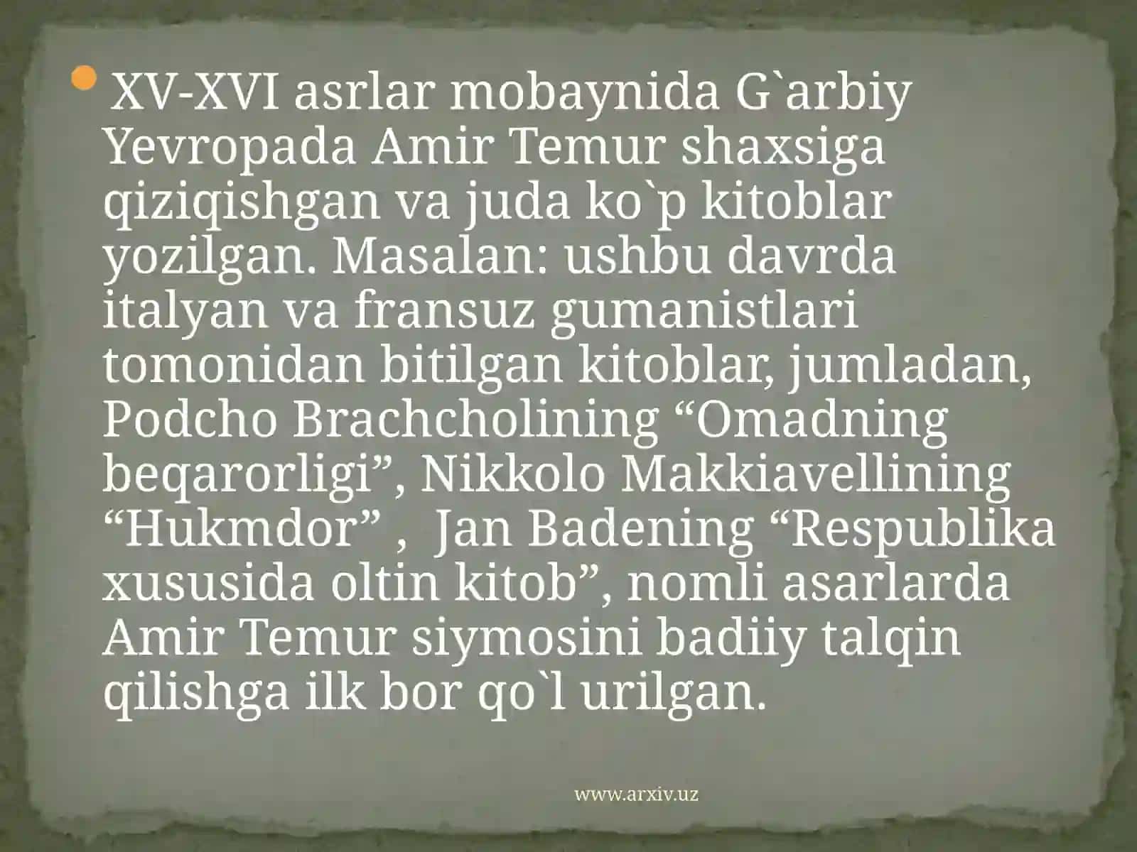 "AmirTemur" G`arbni larzaga solgan siymo 4
