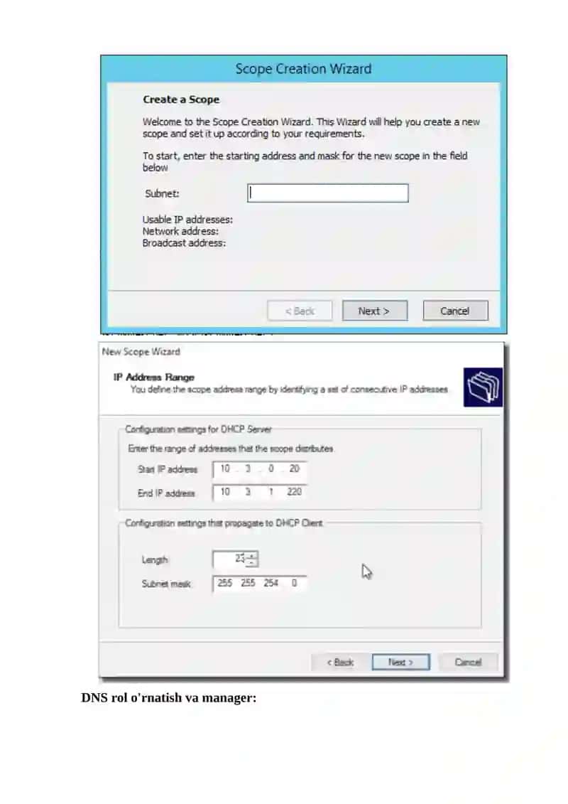 Windows Server operatsion tizimida tarmoq xizmatlarini o'rnatish va sozlash (DHCP, DNS) 4