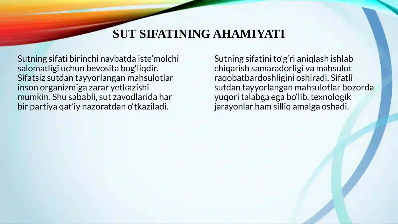 Sut zavodlariga hom ashyoning sifatini aniqlash 4