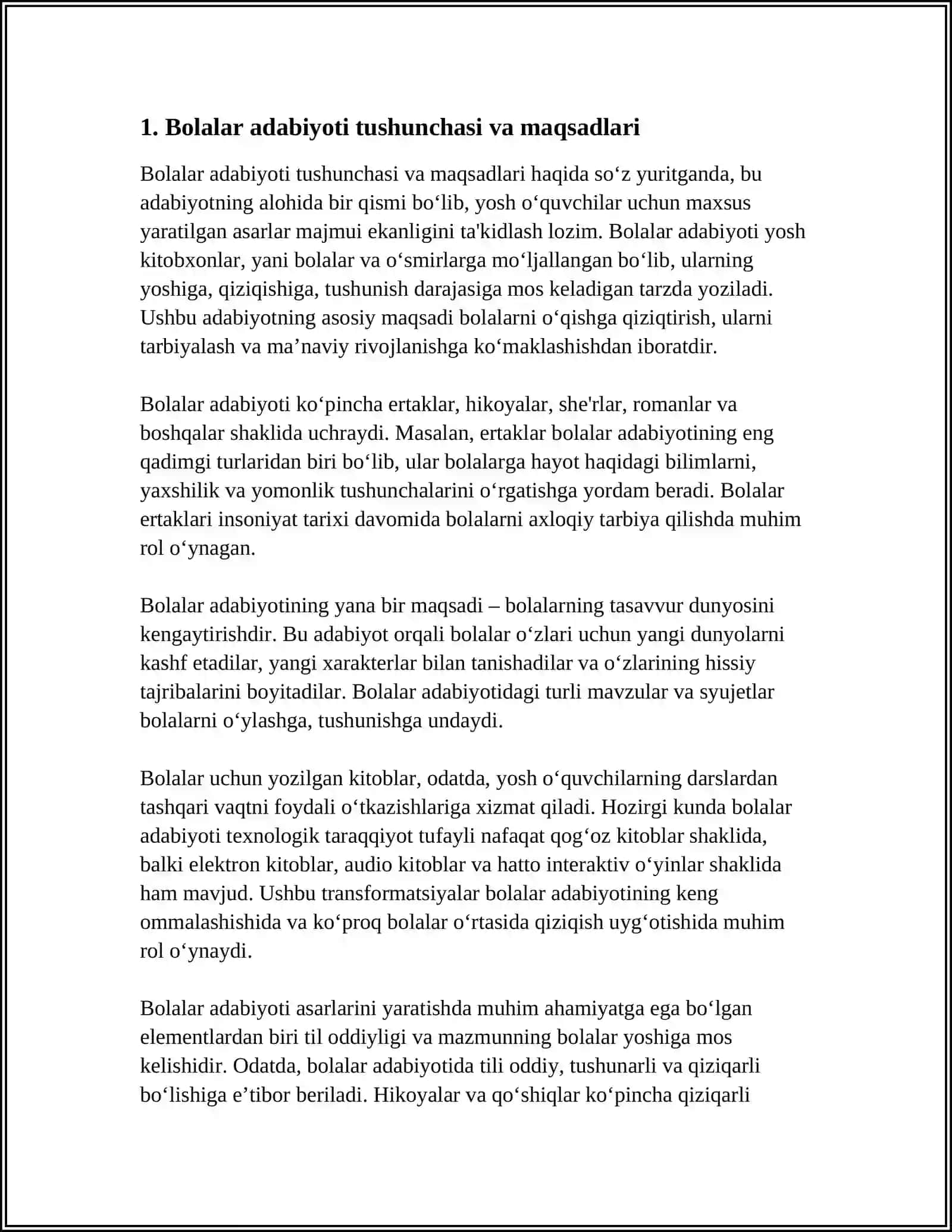 ADABIYOT (BOLALAR ADABIYOTI) FANINING MAQSAD VA VAZIFALARI 4