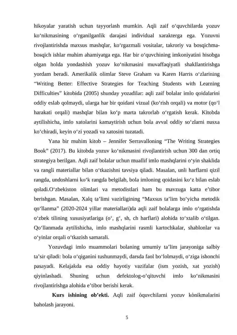 Aqli zaif o'quvchilarning yozuv ko'nikmalarini baholash 4