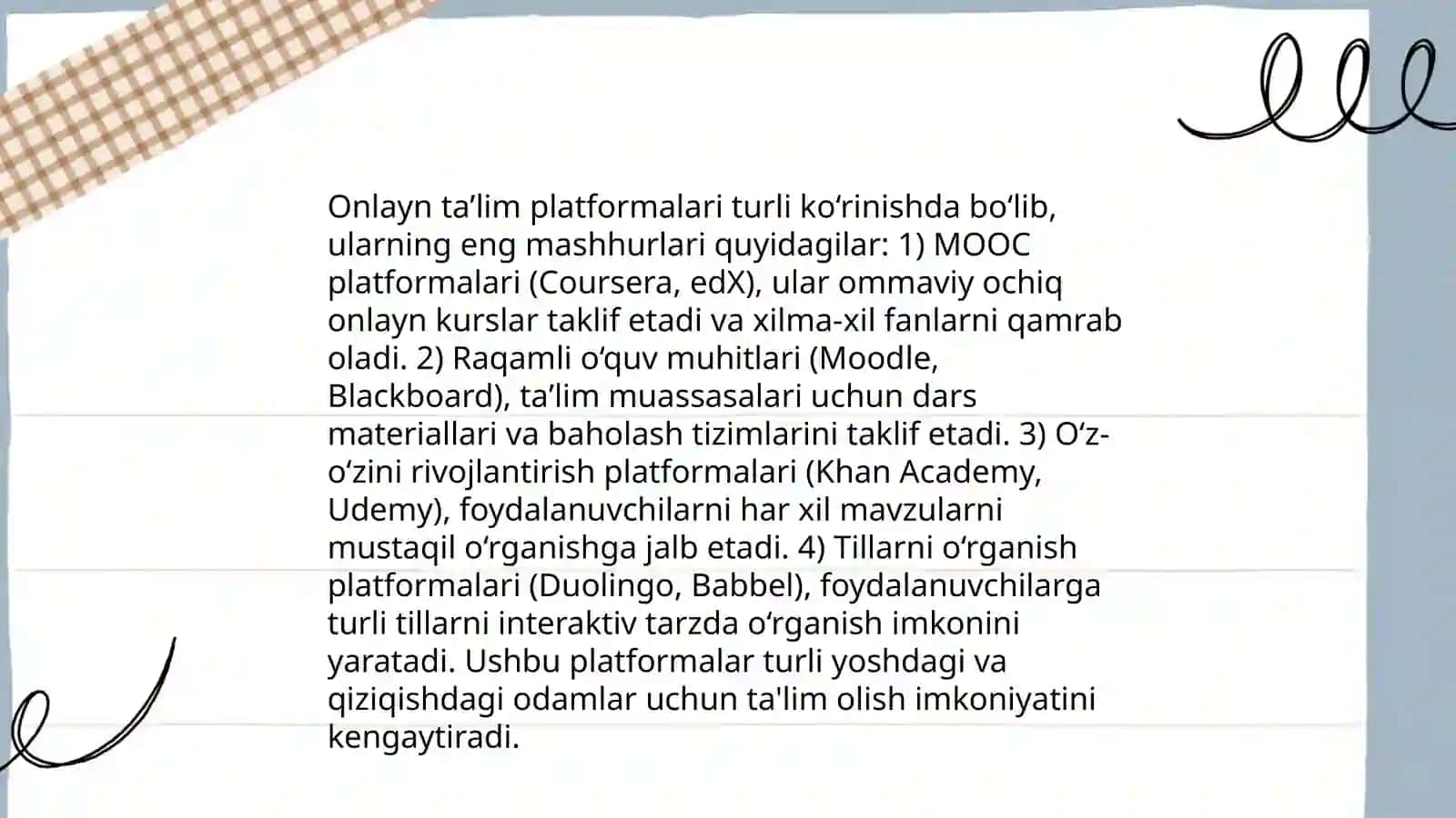 Taʼlim platformalari va ulardan foydalanish mavzusi 4