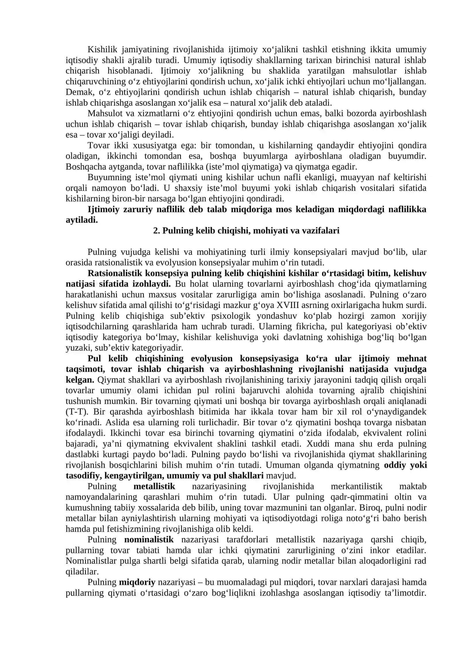 MULKIY MUNOSABATLAR. TOVAR va PUL 4