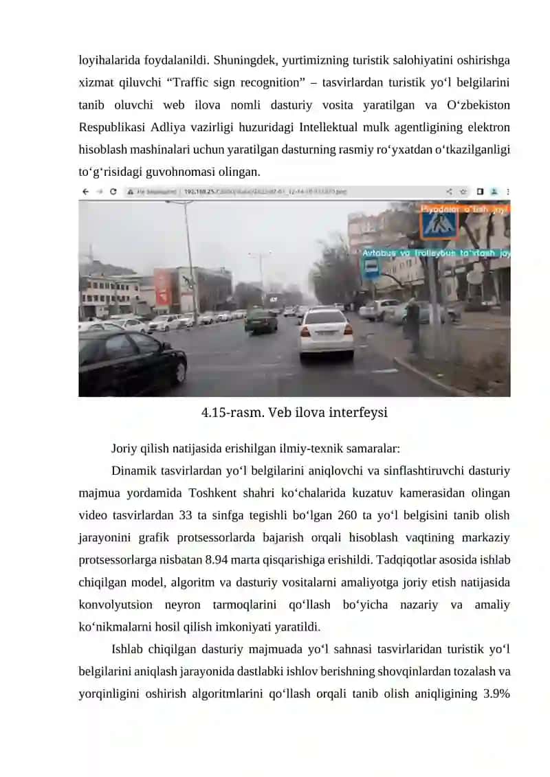 Dasturiy majmuaning yo‘l harakati xavfsizligi sohasidagi amaliy masalalarga tadbiqi 4