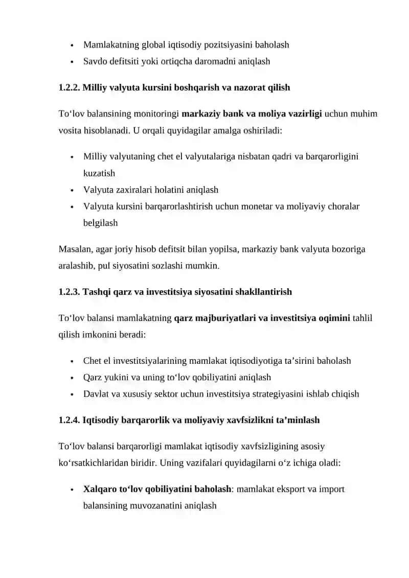 To'lov balansi mamlakatning tashqi iqtisodiy operatsiyalarini aks ettiradi 4