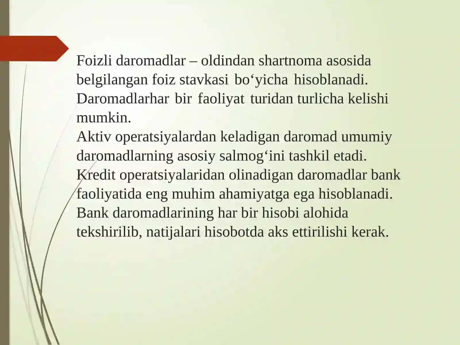 Tijorat Banklari Daromadlari, Xarajatlari va Foydasi Auditi 4