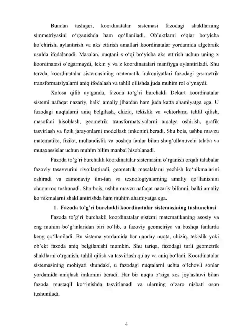 Fazoda to’g’ri burchakli Dekart Koordinatalar Sistemi 4