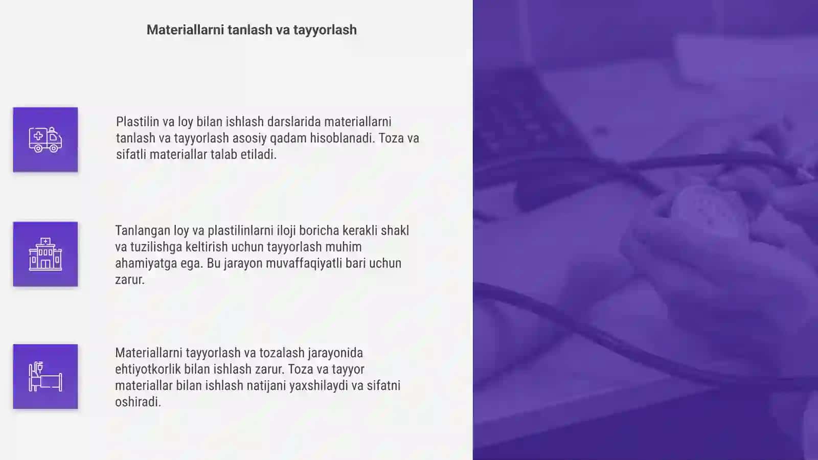 Plastilin va loy bilan ishlash darslarining mazmuni 4