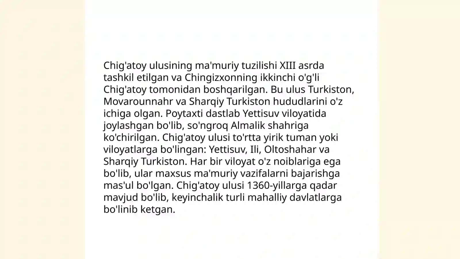 Mo'g'ul(Chig’atoy )ulusi davrida O'rta Osiyo tarixiy geografiyasi 4
