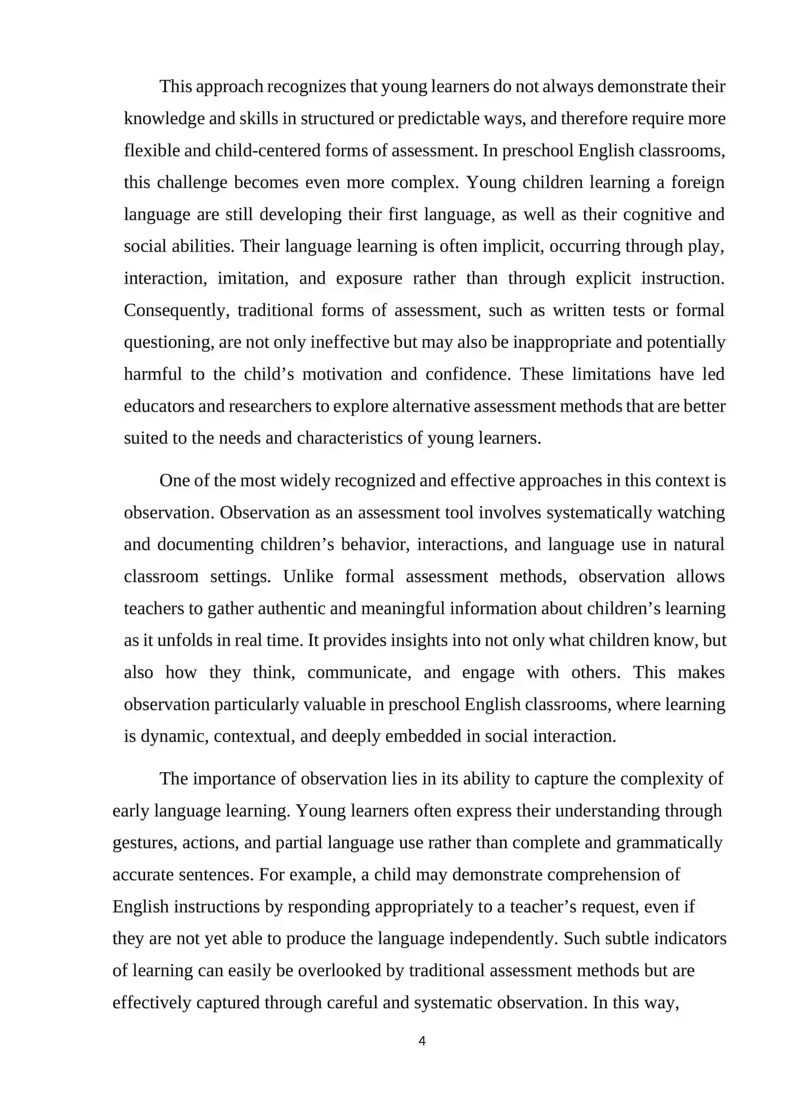 Observation as an Assessment Tool in Preschool English Classrooms 4