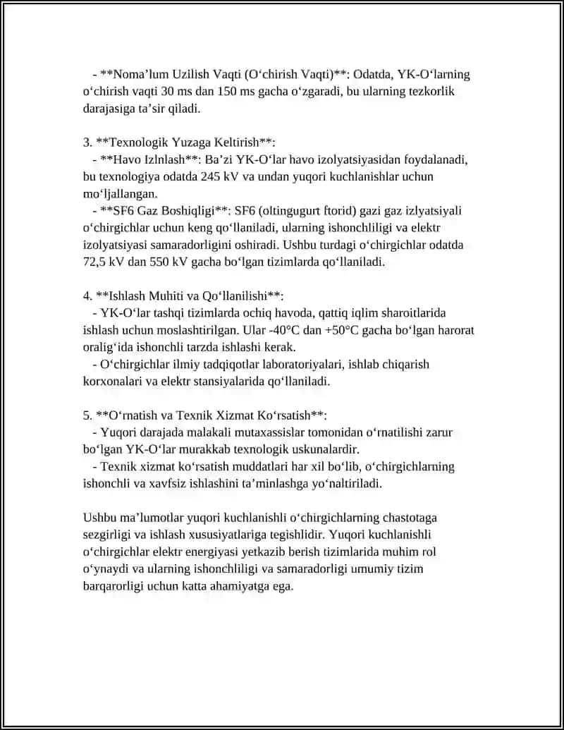 Yuqori kuchlanishli o'chirgichlar 4