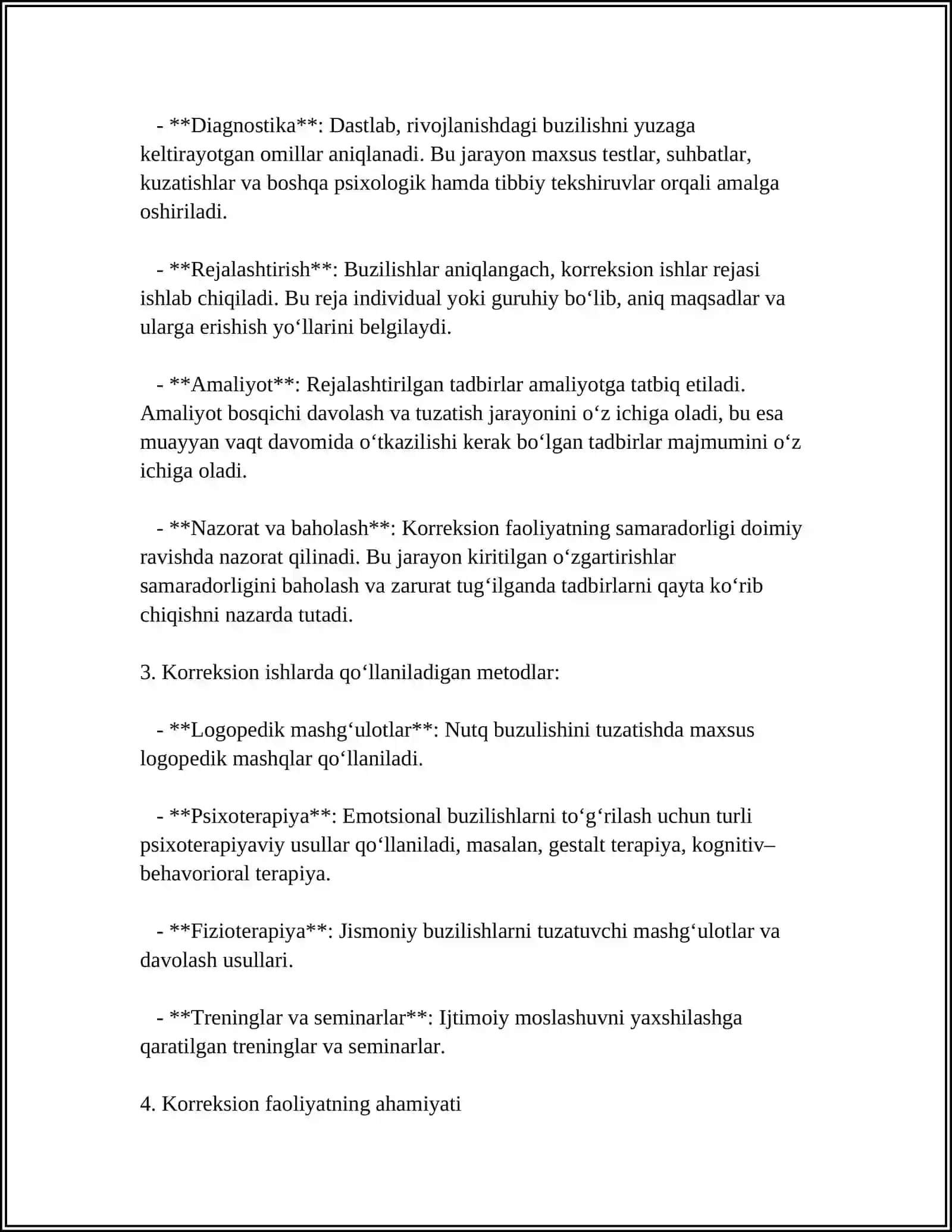 KORREKSION FAOLIYATNING TAYYORLOV BOSQICHI 4