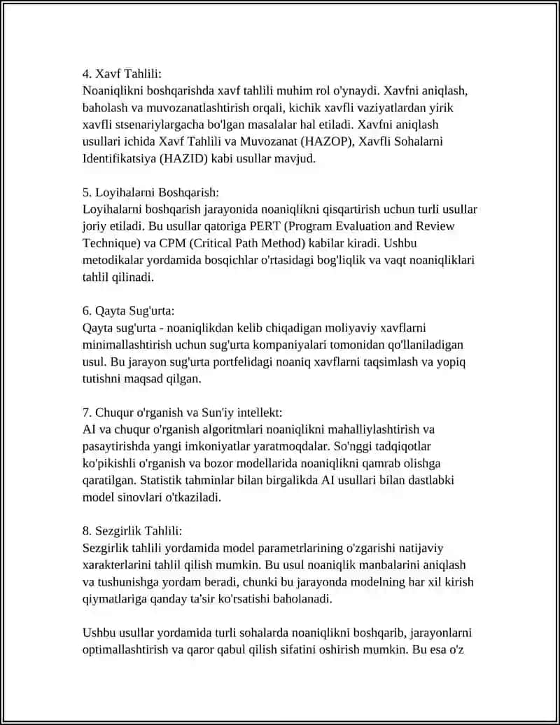 Noaniqlik va Tavakkalchilik 4