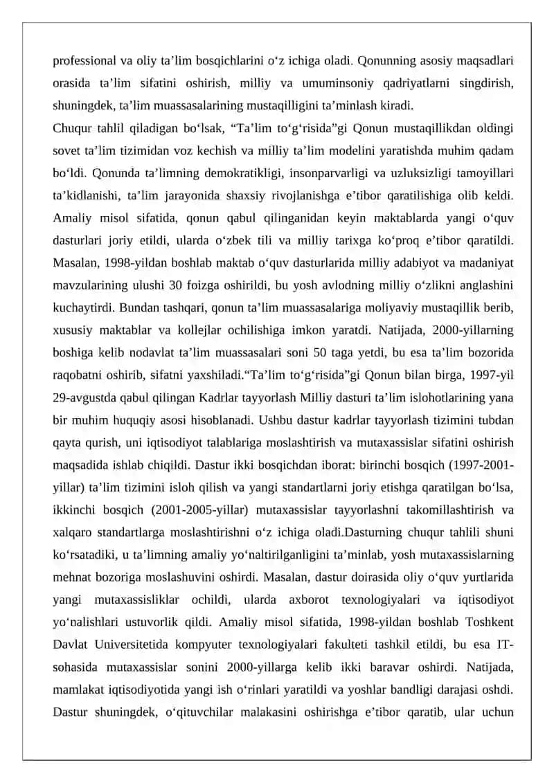 O‘zbekiston Respublikasida ta’lim sohasida amalga oshirilgan islohotlar 4
