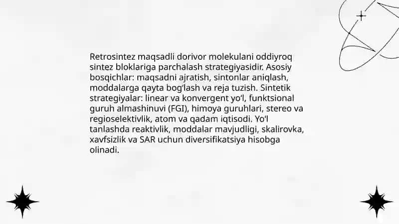 Organik dorivor moddalarni sintezlash 4