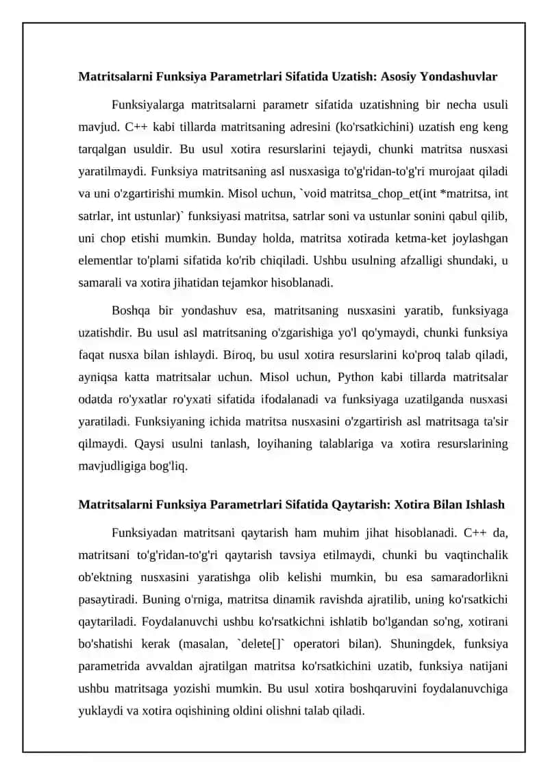 Matritsalarni funksiya parametrlari sifatida qo‘llanilishi 4
