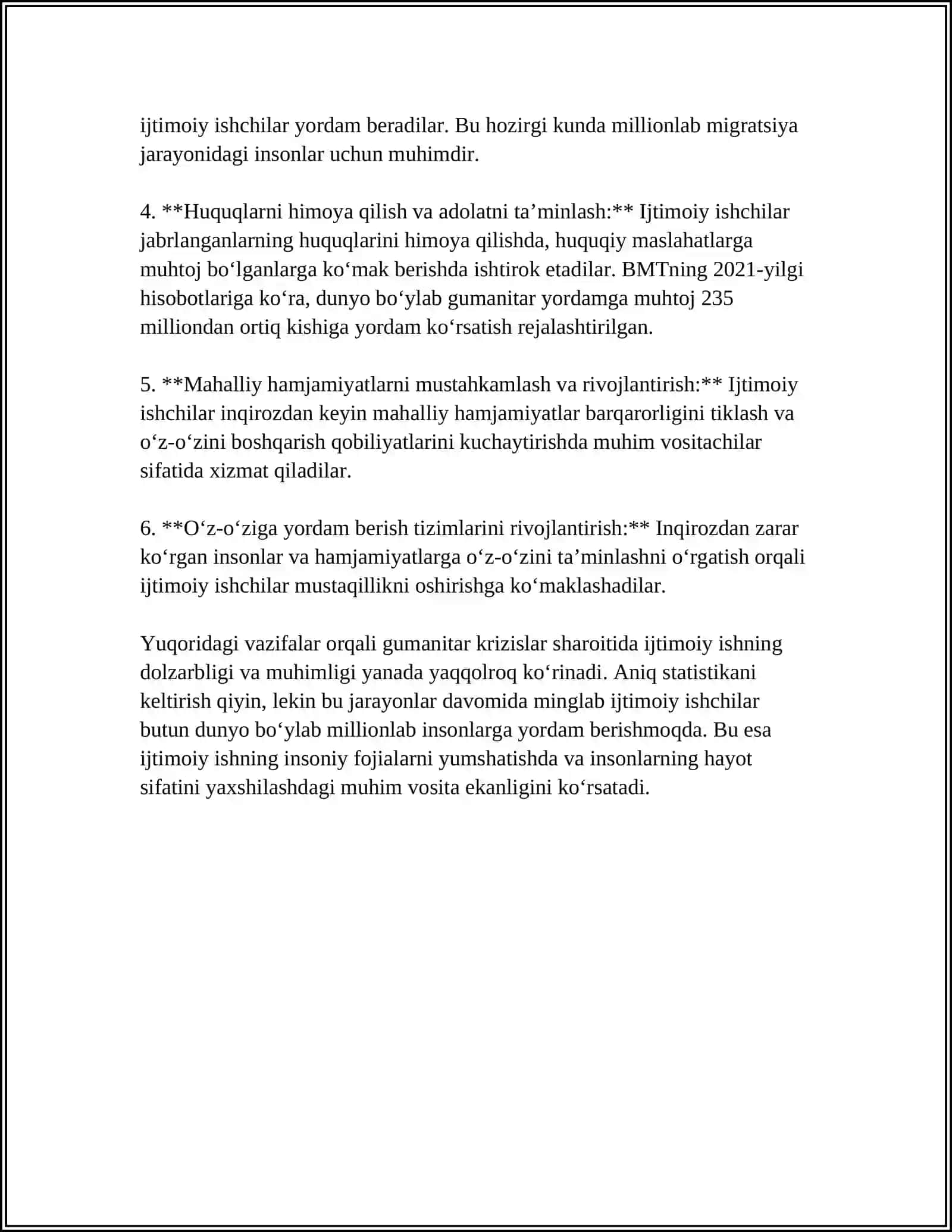 GUMANITAR KRIZISLAR SHAROITIDA IJTIMOIY ISH FANINING PREDMETI VA VAZIFALARI 4