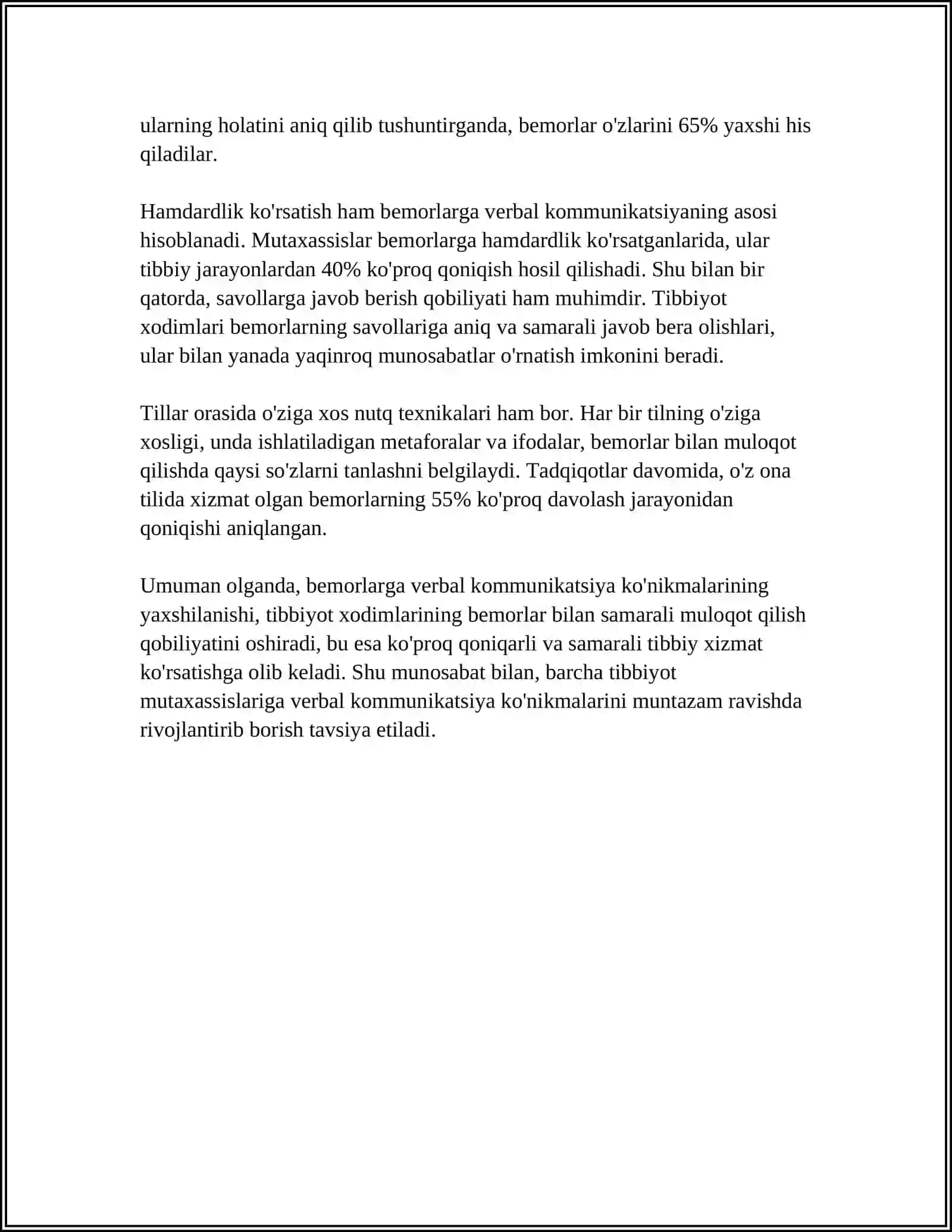BEMOR BILAN VERBAL VA NOVERBAL MULOQOT KO'NIKMALARI 4