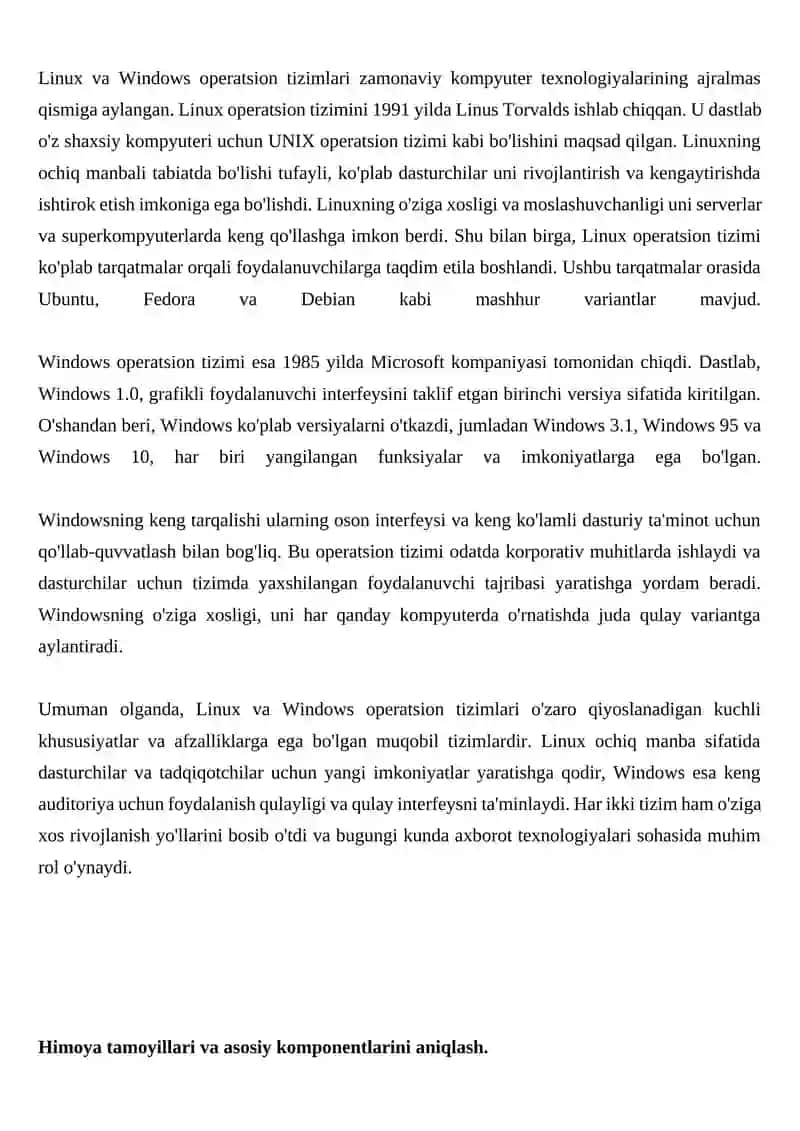 Operatsion tizimlarda himoyani tashkil etishda Linux va Windows misollaridagi tahlili 4