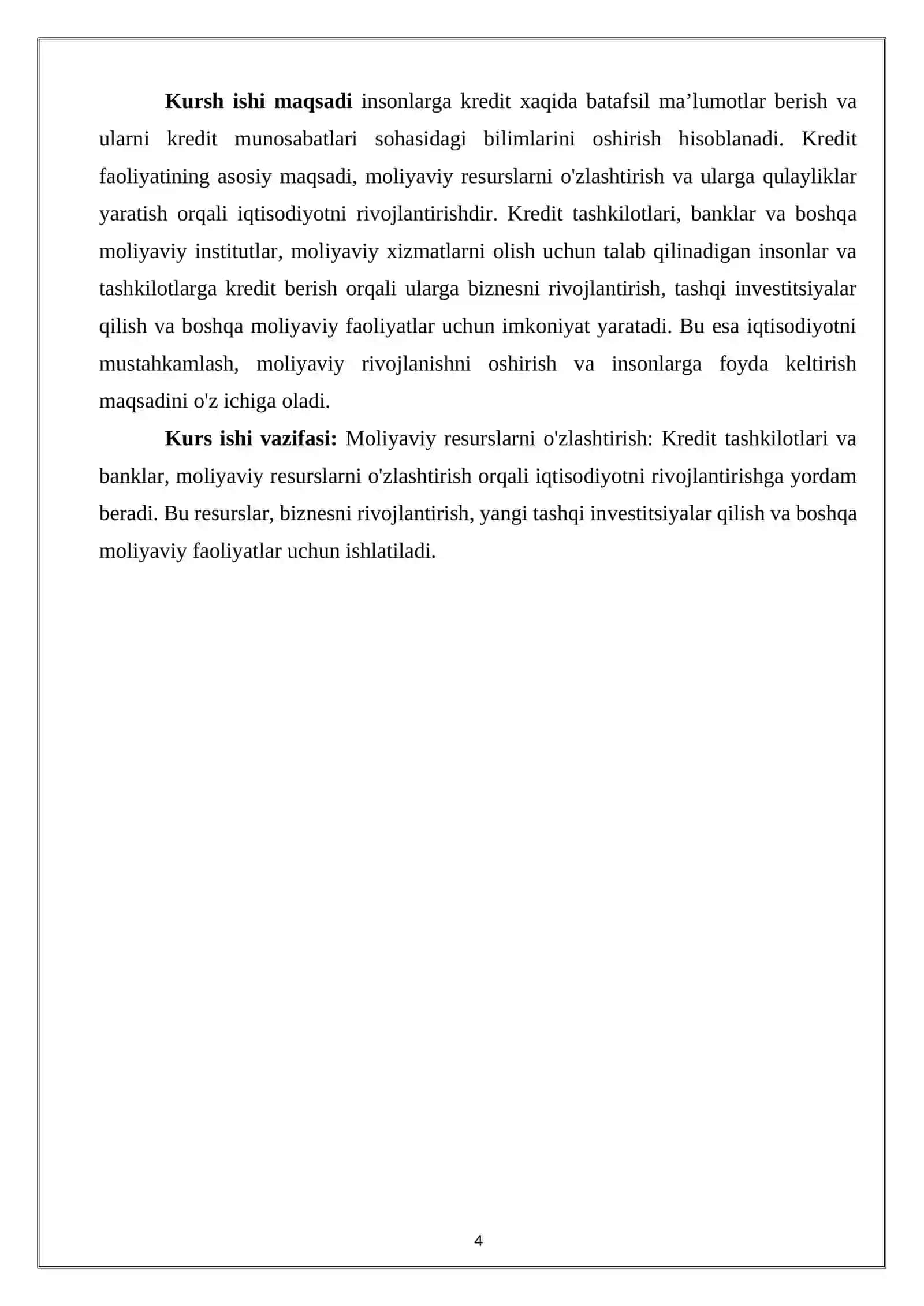 KREDIT VA UNING HOZIRGI ZAMON SHAKLLARI KURS ISHI 4
