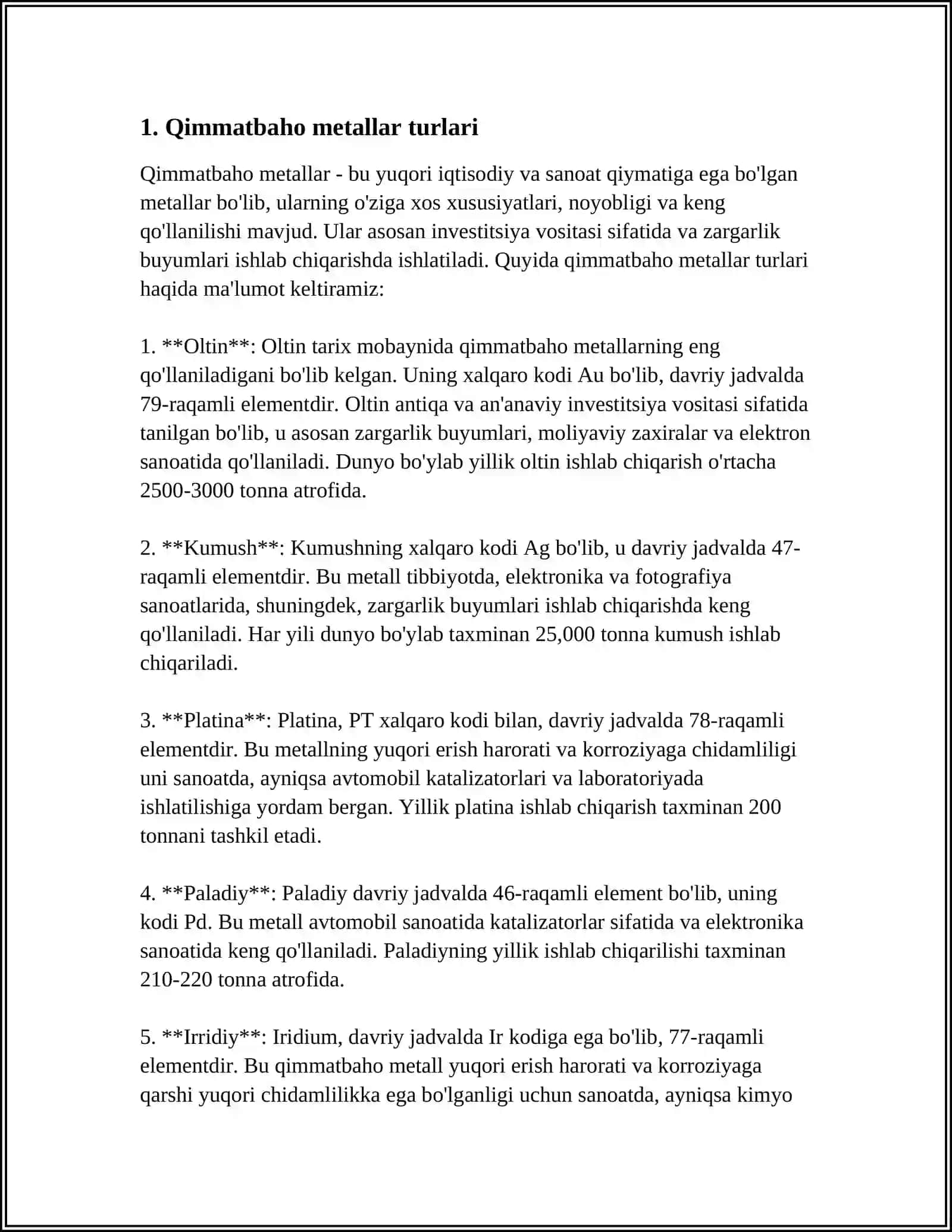 QIMMATBAXO METALLAR VAULAR ASOSIDAGI QOTISHMALAR. UGLEROD 4