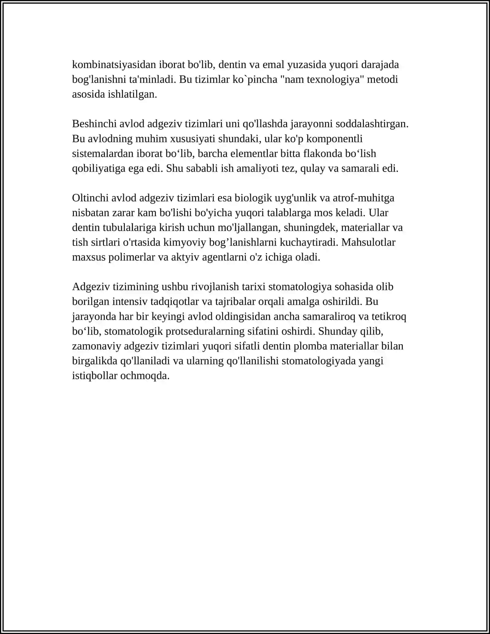 ADGEZIV TIZIMI. 1,2,3 AVLODLARI 4