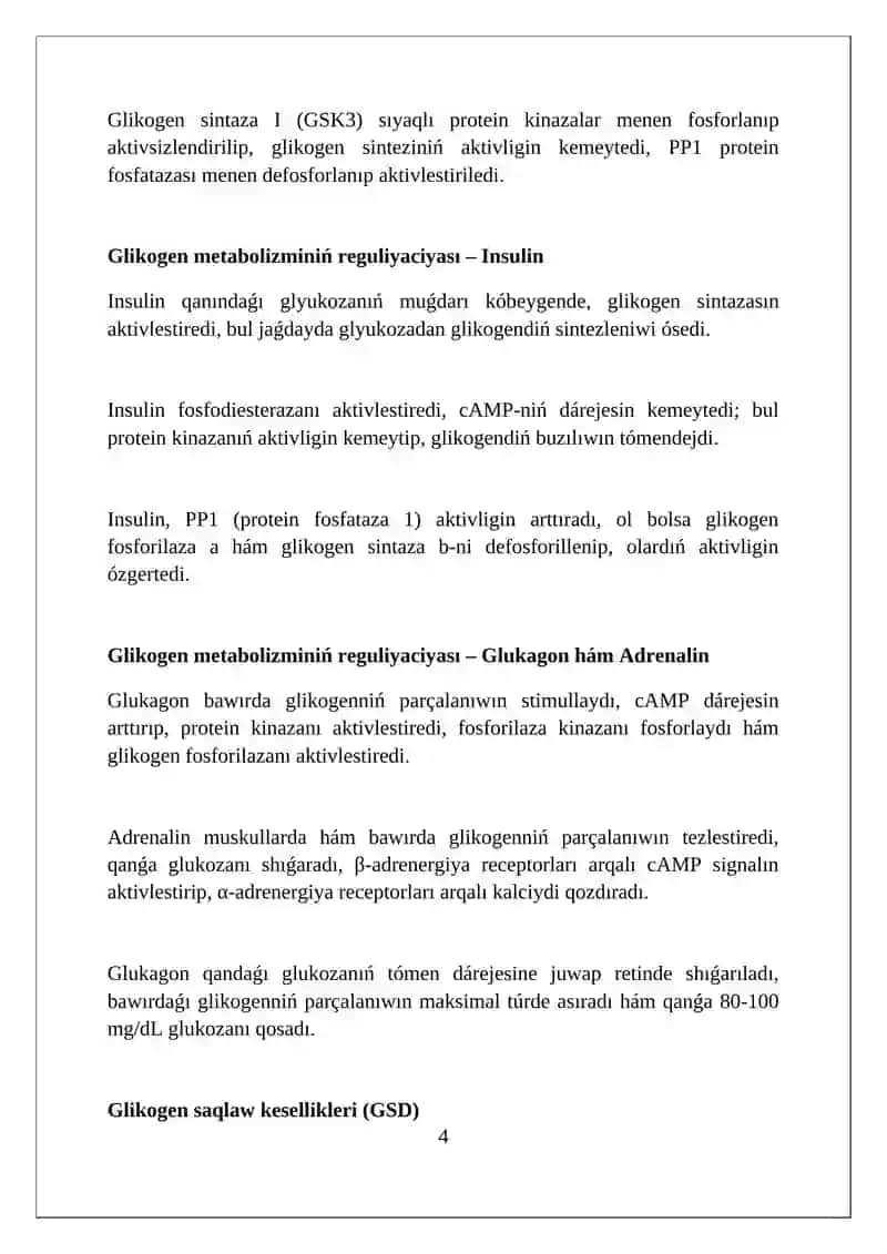 Glikogenniń sintezleniwi (Glikogenez) 4
