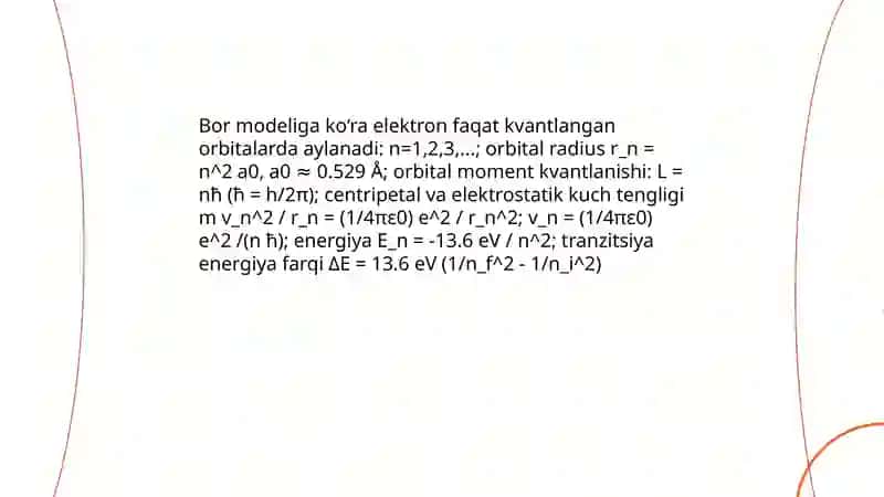 Borning vodorod atomiga oid asosiy postulatlari 4