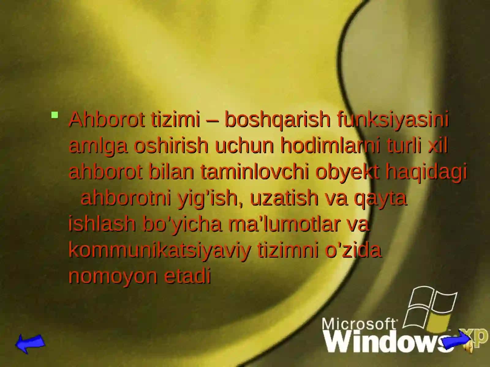 “INFORMATIKA VA AXBOROT TEXNOLOGIYALARI “ fanidan tayyorlagan slayd 4