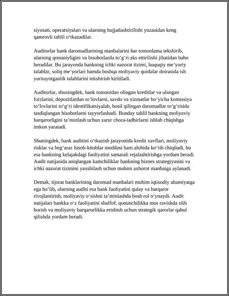 Tij Banklari Daromadlari Xarajatlari va Foydasi Auditi 4