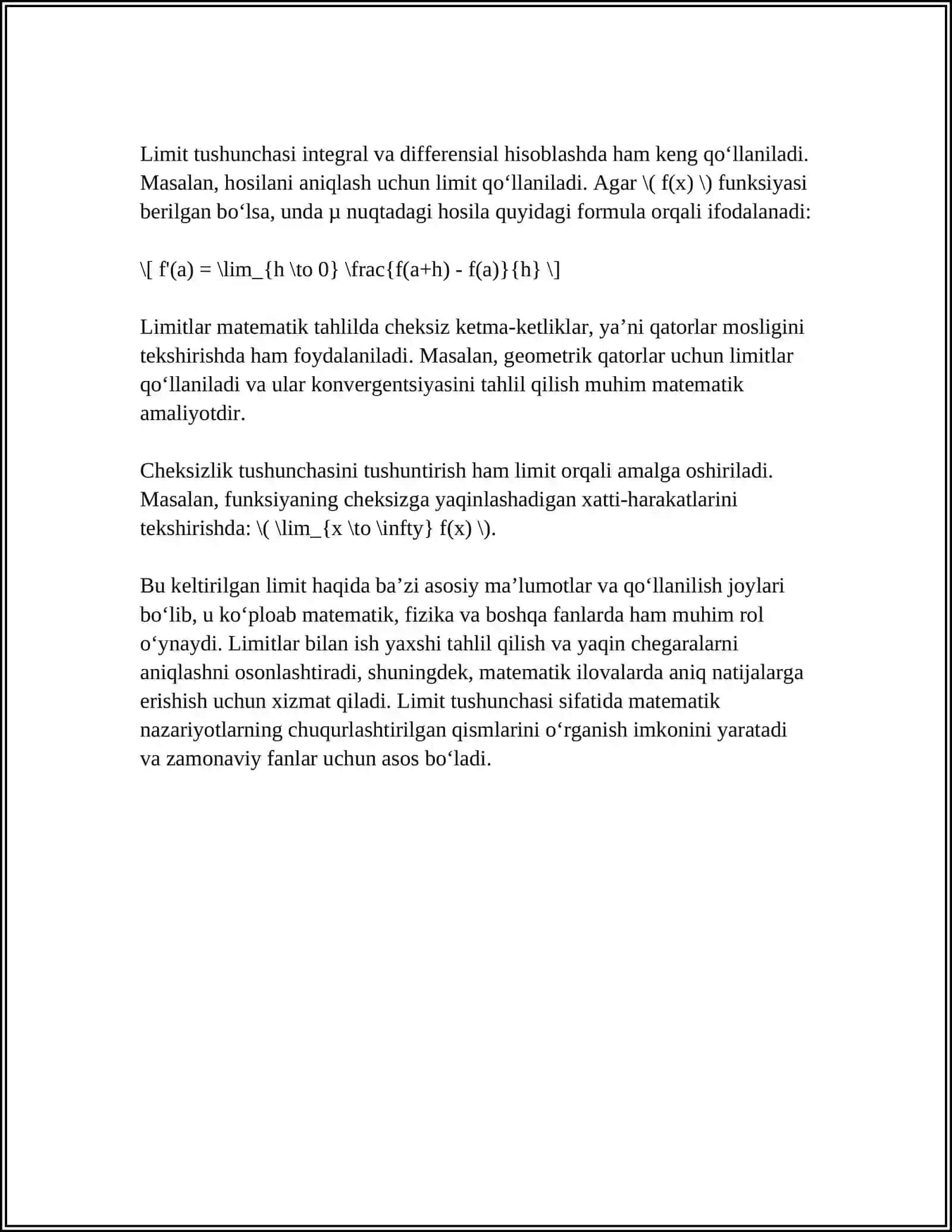 LIMITLAR. FUNKSIYANI UZLUKSIZLIGI 4