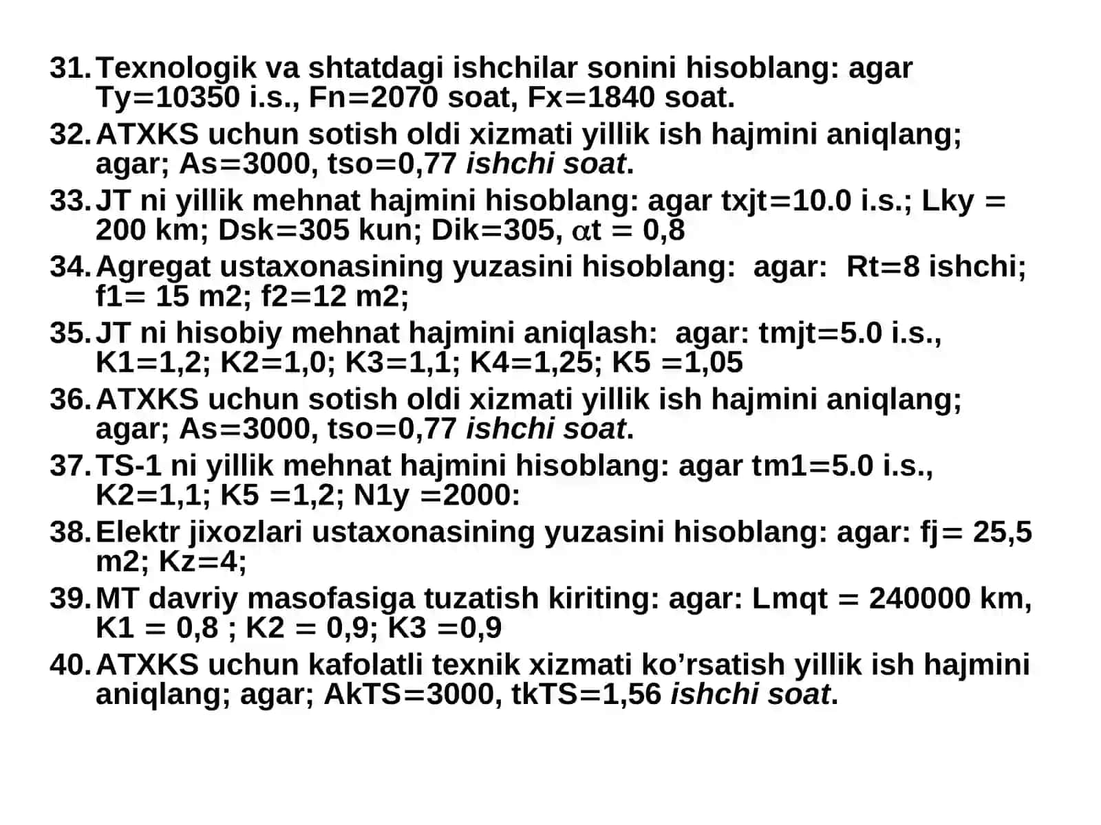"ATTKL" fanidan masalalar to'plami 4