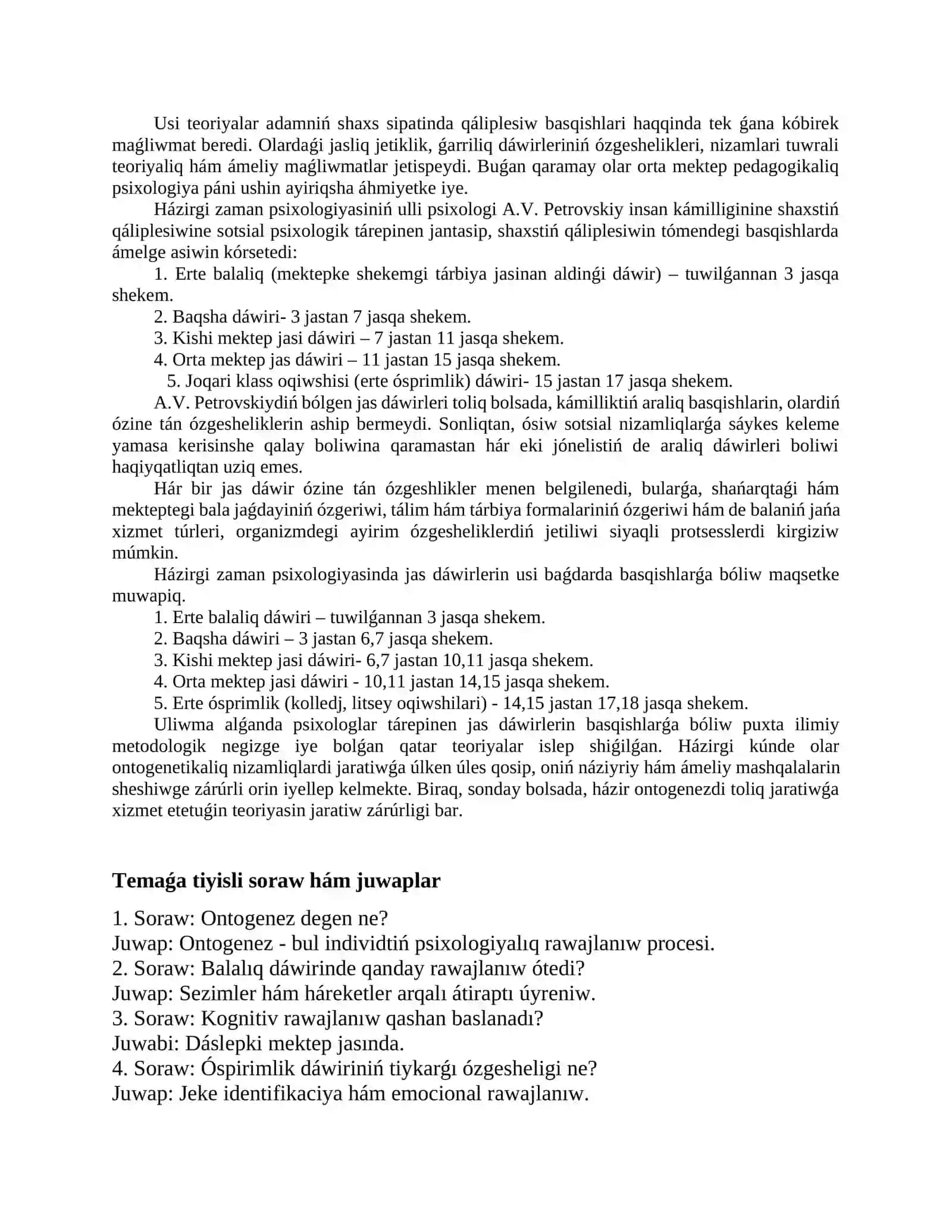 Insan psıxıkasınıń ontogenezde rawajlanıwı 4