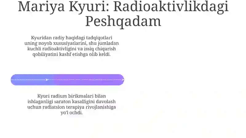 Mariya Kyuriyning kimyoviy kashfiyoti.Radiy birikmalarining xossalari 4