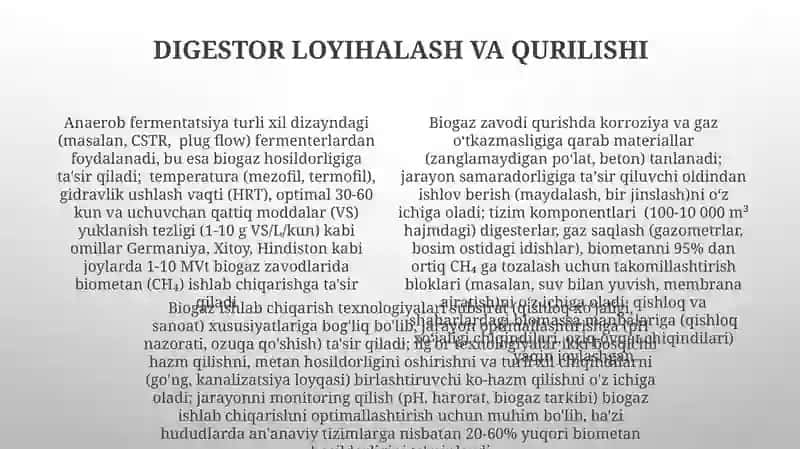 Biomassadan biogaz olish texnologiyasi 4